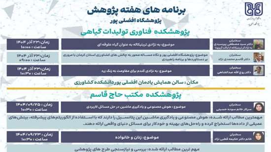 برنامه های هفته پژوهش پژوهشگاه افضلی پور 
