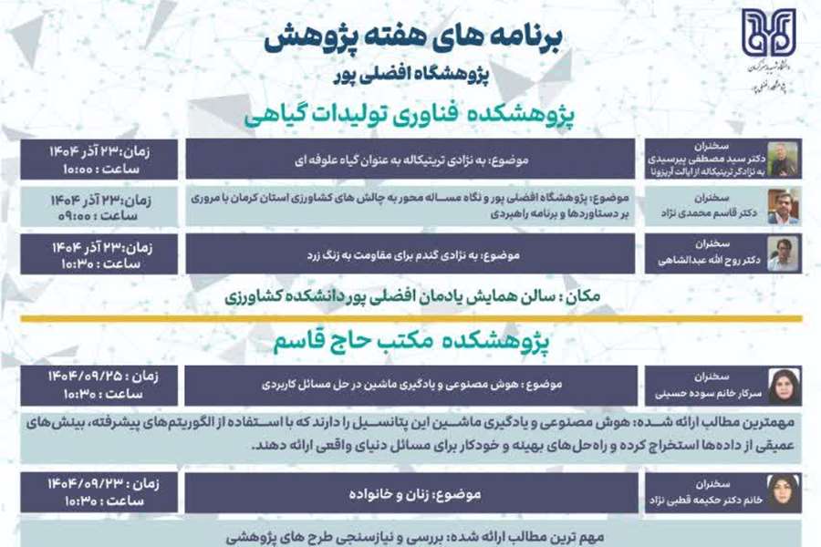 برنامه های هفته پژوهش پژوهشگاه افضلی پور
